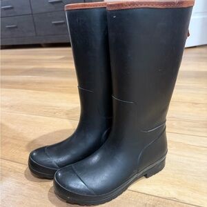Black Sperry Waterproof High Boots with Brown Trim
